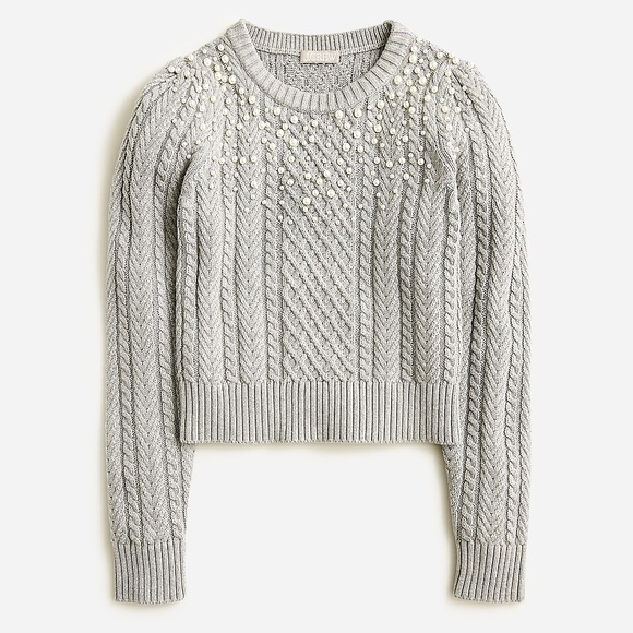 J.Crew Pearl embellished cotton cable-knit sweater XS - Picture 2 of 7